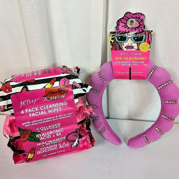 Betsey Johnson Purple Beaded Spa Headband And Facial Wipes Collagen NWT - Picture 1 of 4